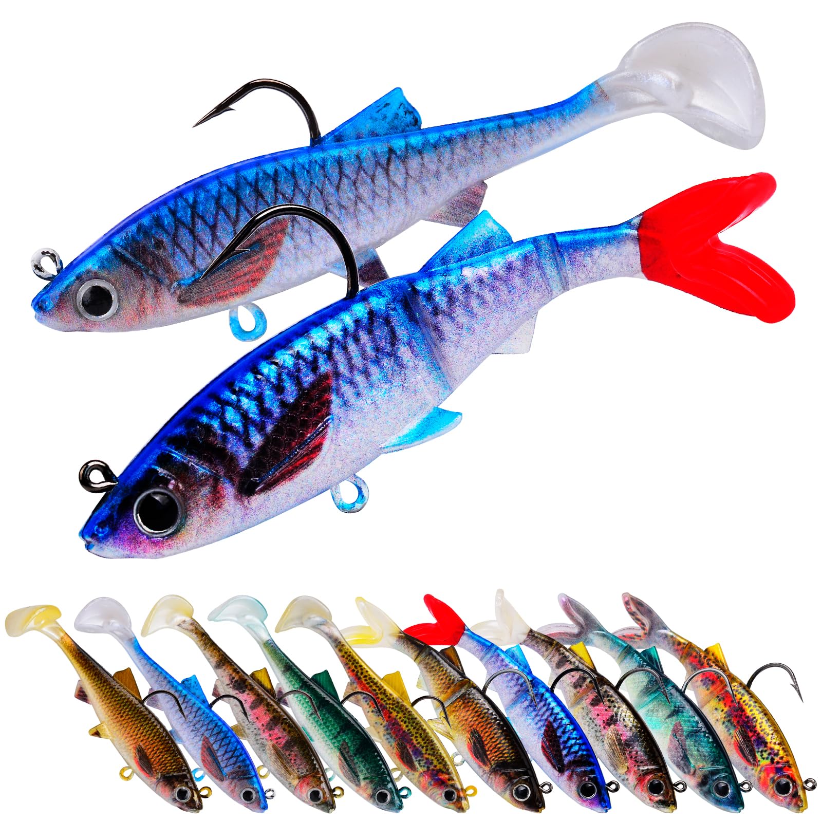 Photo 1 of Soft Fishing Lures Baits - Pre-Rigged Fishing Soft Plastic Lures - Great Action Swimbaits with Spinner - Bass Fishing Gear for Trout Walleye, Crappie Fishing Jigs Bait 10pcs/Set