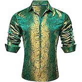 Barry.Wang Men Dress Shirts Long Sleeve Button Down Silk Paisley Floral Party Shirt Jacquard Business Formal