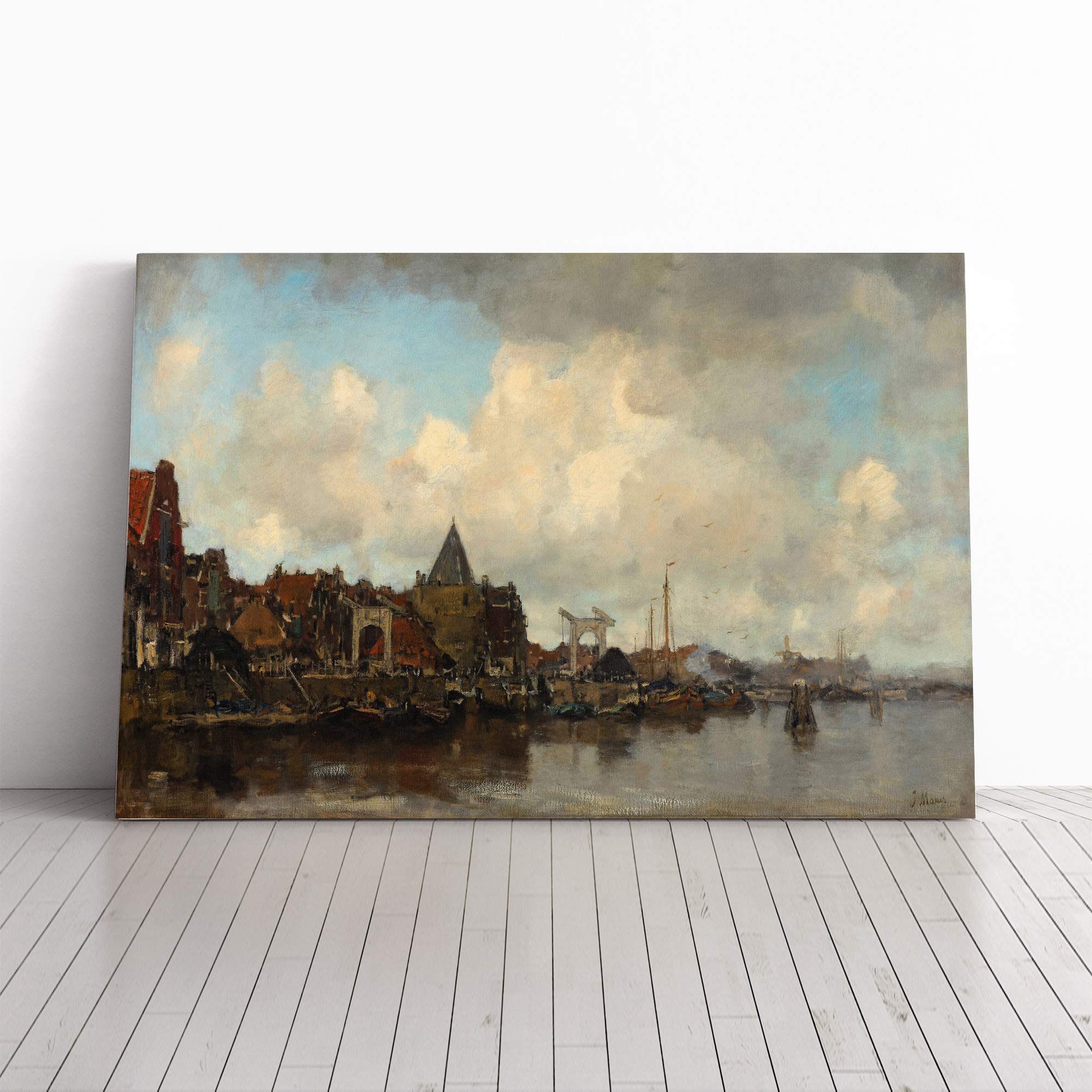 Jacob Maris The Schreierstoren Canvas Print | Gallery Wrapped 30mm Frame Wall Art | 20x14 inches | Ready to Hang | Modern Picture | Living Room Bedroom Lounge Office