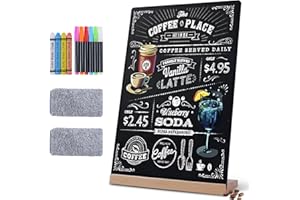 BIHAIT 8 x 12" Chalkboard Sign, Reusable Double Sided Small Chalkboard Signs with Wooden Base Stand, Menu Chalk Board Sign Store Food Signs for Party, Tables Decoration, Bar and Restaurant (1 Pack)