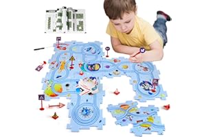 XAZASTOV Plastic Floor Puzzles for Kids with Airplane Toy Car, Puzzle Track Car Play Set, Educational Toys for 2 3 4 5 6 Year Old Boys, 2 3 4 5 6 Year Old Boy Birthday Gift, Kids Toys Boys 3-5