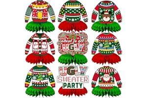 Adeyoo Christmas Ugly Sweater Party Decorations Honeycomb Centerpiece,9Pcs Ugly Sweater Centerpieces for Tables,3D Xmas Table Topper Xmas Table Centerpieces for Merry Christmas Holidays Decoration