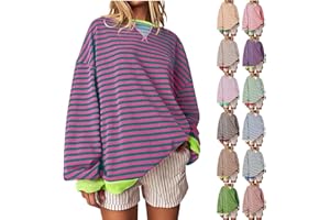 MRGIINRI Womens Striped Oversized Sweatshirts Color Block Crew Neck Long Sleeve Shirt Casual Loose Pullover Tops Y2K Clothes