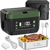Genasmil Battery Powered Heated Lunch Box - 20000mAh Cordless Electric Lunch Box for Adults, 1.2L Stainless Steel Self-Heating Food Warmer with Removable Battery, Portable for Work, Office, & Travel