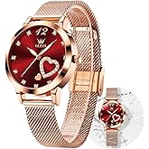 OLEVS Women's Watch Luxury Dress Rose Gold Women Slim Thin Lightweight Watch Stainless Steel Mesh Watches Fashion Waterproof Ladies Wrist Watch Black White Blue Face,Adjustable Bracelet