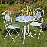 Home Source Fenton Mosaic Patio Table and 2 Folding Chairs Set White view 2