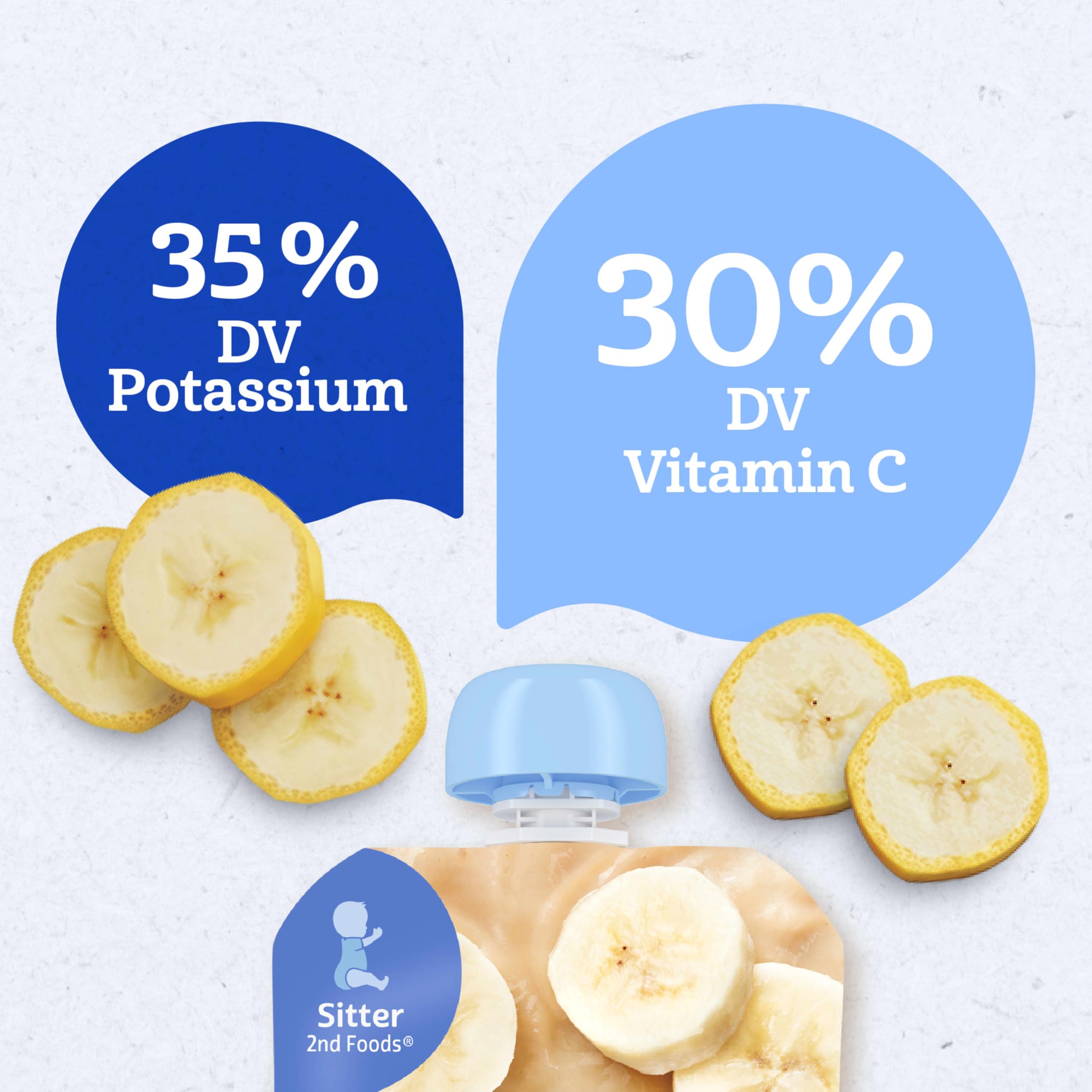 Gerber Stage 2 Baby Food, Banana Puree Pouch, 2 Servings of Fruit, No Added Sweetener, No Artificial Colors or Flavors, 12-Pack