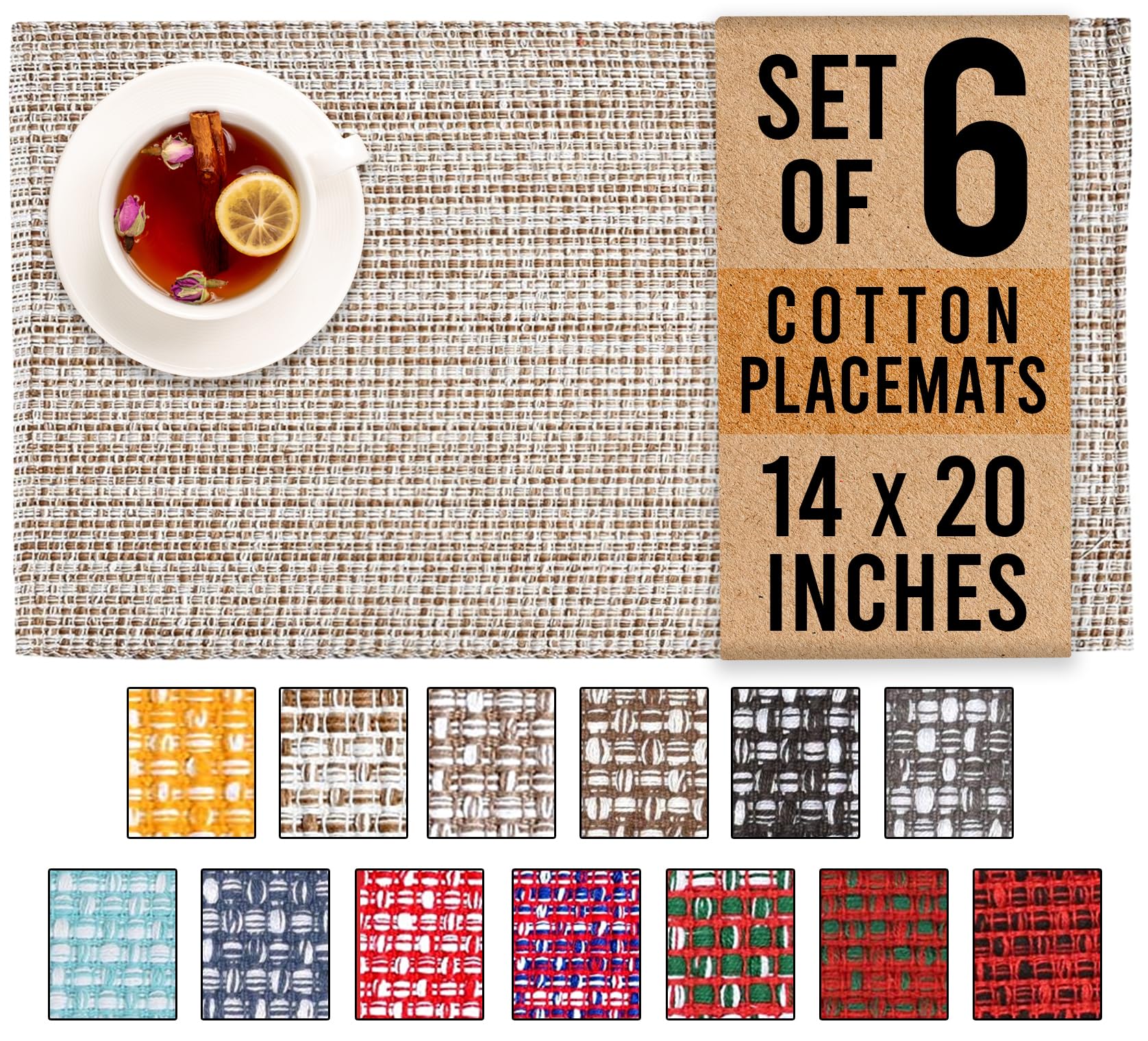 Urban Villa Placemats for Dining Table 100% Cotton Placemats 14''x20'' Over Sized Tablemats Set of 6 Placemats Egg Shell Two Tone Tablemats for Family Dinners Wedding Parties Everyday Use Placemats