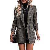 Mina Self Women's 2026 Spring Plaid Houndstooth Blazer Jacket - Fully Lined Button Lapel Casual Work Office Suit with Pockets