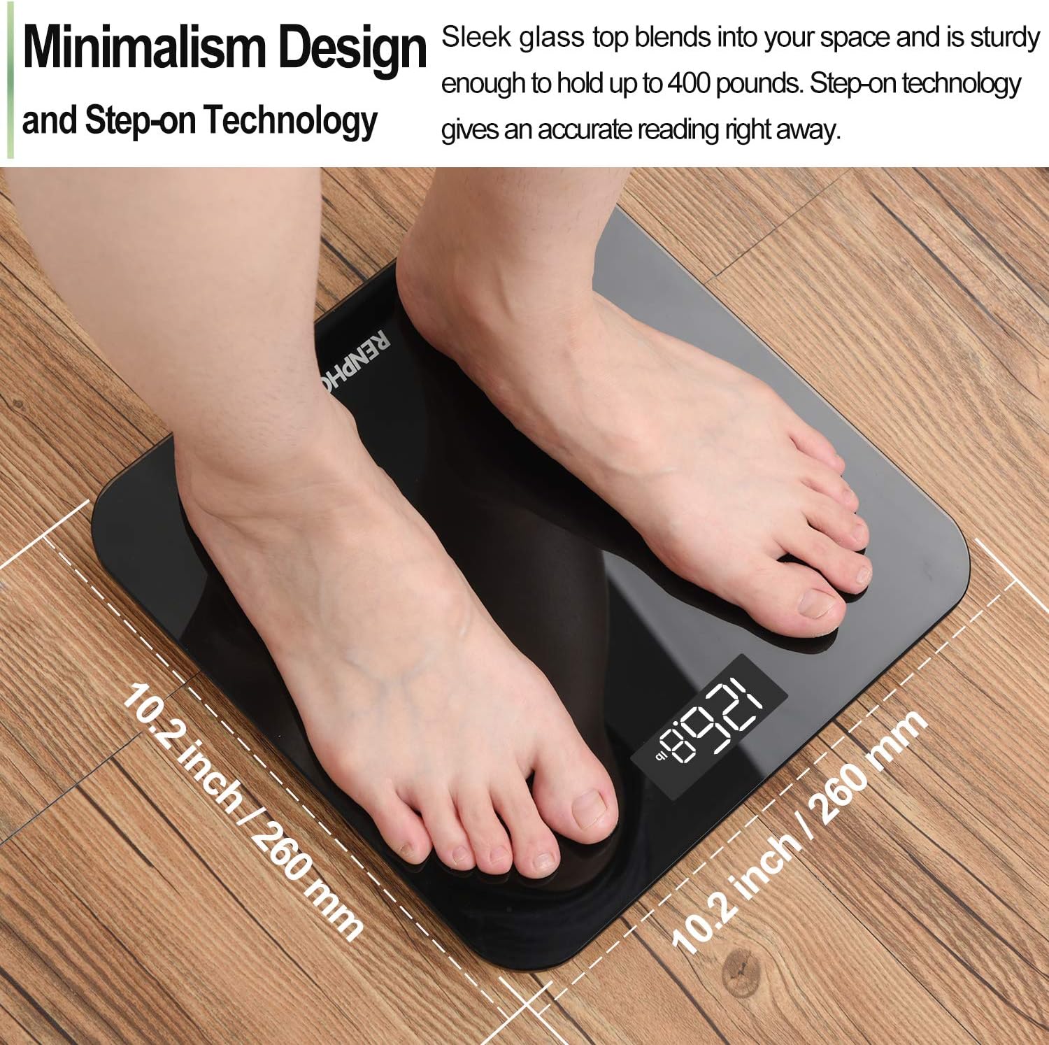 RENPHO Digital Bathroom Scale, Highly Accurate Body Weight Scale with Lighted LED Display, Round Corner Design, 400 lb, Black: Health & Personal Care