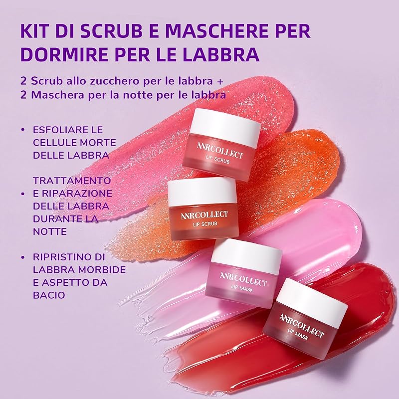 Lip Balm & Scrub Labbra, 4P Maschera Labbra Kit per idratazione intensa, la cura delle labbra ad 2 maschera per labbra e 2 esfoliante per labbra addormentate — foto 2 di 8