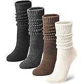 iCamter Slouchy Socks for Women, Boot Scrunch Socks 4 Pairs | Retro Knit Long Crew, Soft Cotton Tube Calf
