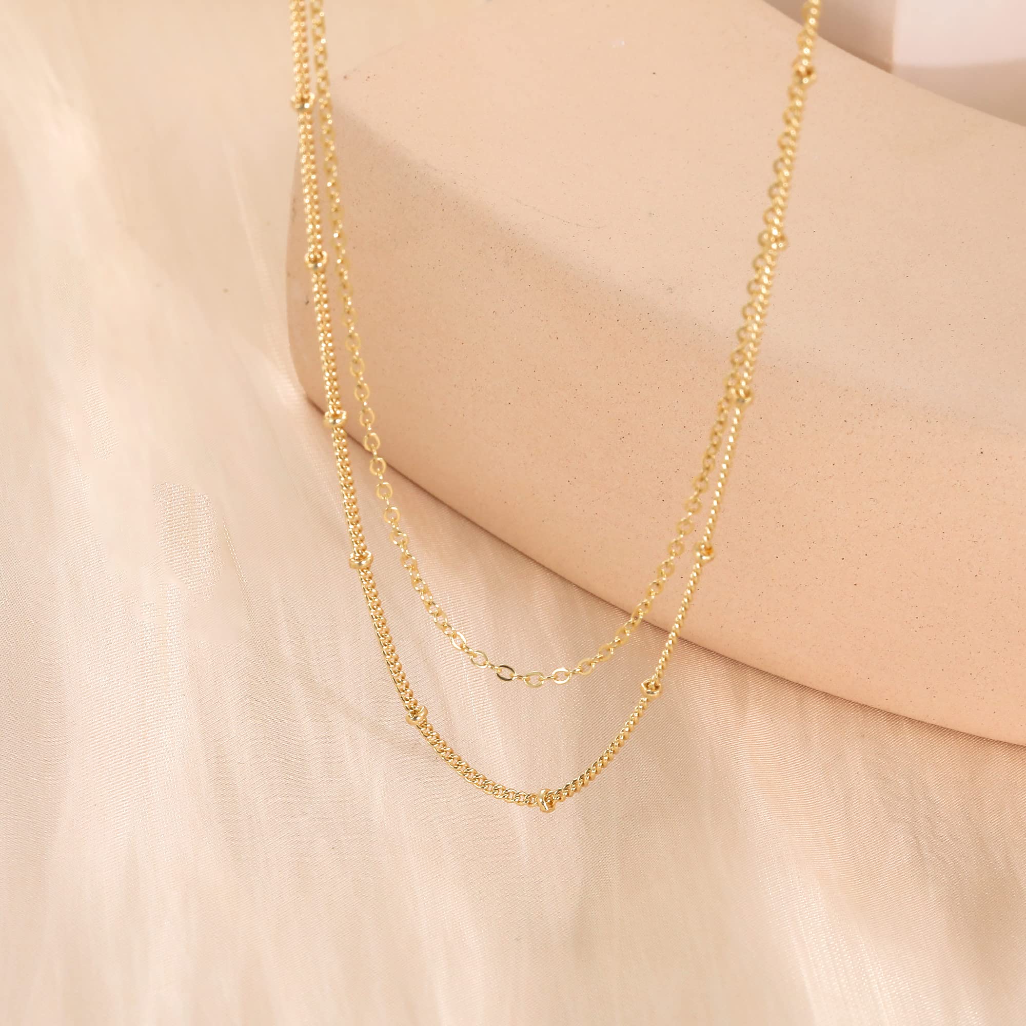 CHESKY 14k Gold Plated/Silver Plated Dainty Necklace for Women, Trendy Satellite Choker Necklace Thin Beaded Layered Choker Necklaces Discs Paperclip Chain Necklaces Womens Simple Jewelry