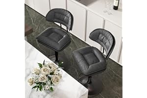 Nalupatio Modern Bar Stools Set of 2, Ergonomic Double-Layer Upholstered Bar Stools with Back, Adjustable Swivel Barstools for Kitchen Island, Drak Grey
