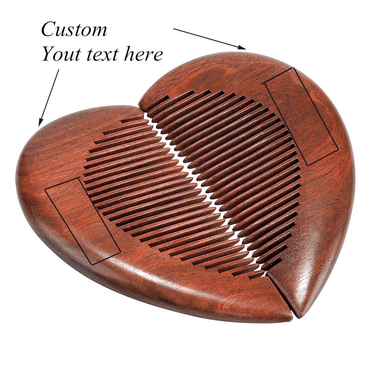 CCbeauty Personalized Custom Engraved- 2Pcs Wood Comb Heart-shaped Anti Static Natural Red Sandalwood Comb Handmade Comb Massage Wooden Combs Set