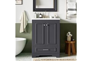 Virubi 24" Bathroom Vanities with Ceramic Sink Combo, Modern Bathroom Storage Cabinet with 2 Doors & Drawer, Freestanding Bathroom Sink Cabinet