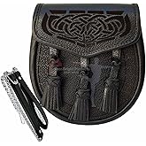 Scottish Kilt Semi Dress Sporran Genuine 100% Real Leather Knot Tassels Sporran