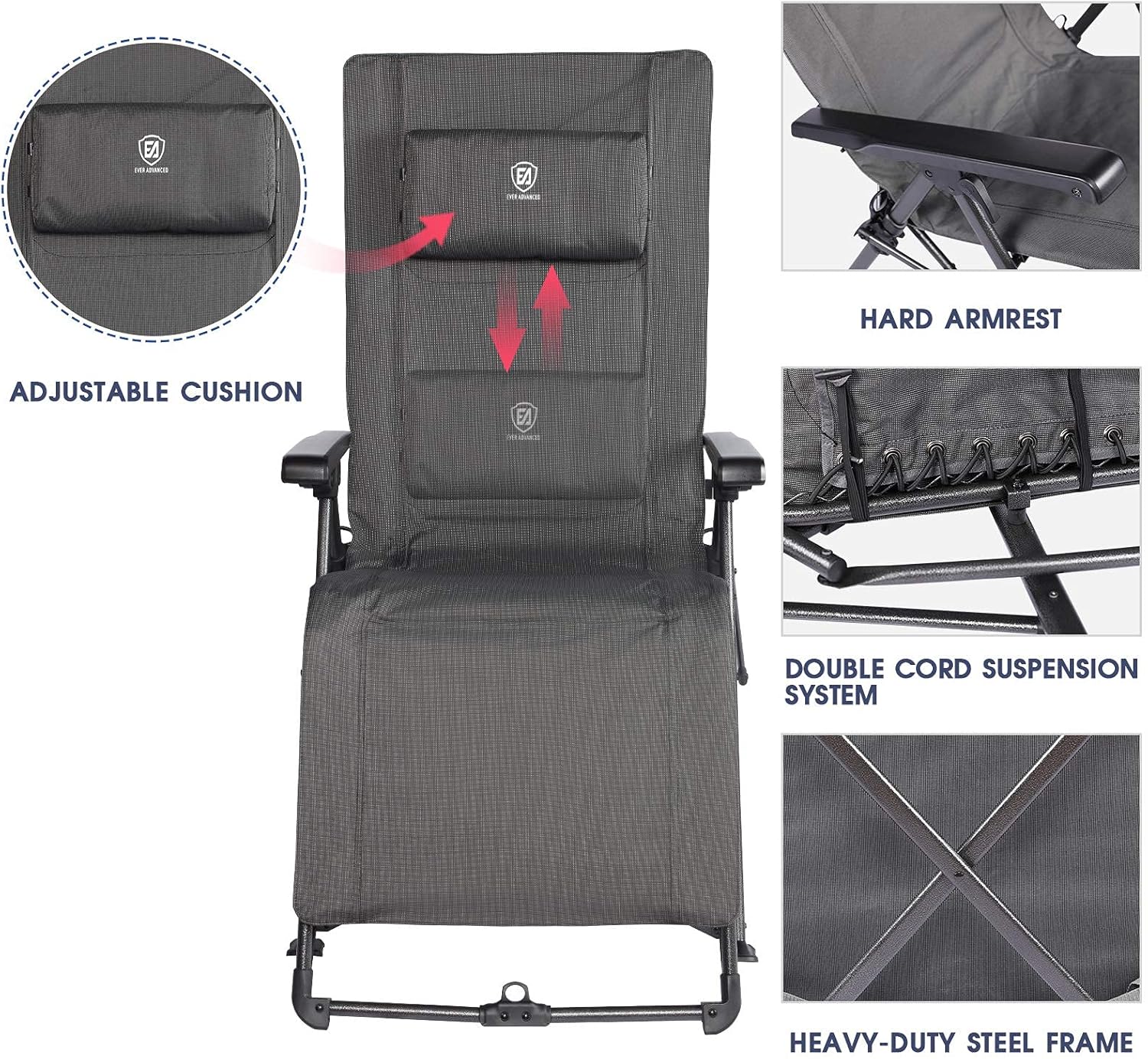 EVER ADVANCED Zero Gravity Lounge Chair, Portable Folding Reclining Chair with Carry Bag and Adjustable Cushion, Recliner Camping Chair for Outdoor, Indoor, Support 300lbs, Black: Kitchen & Dining