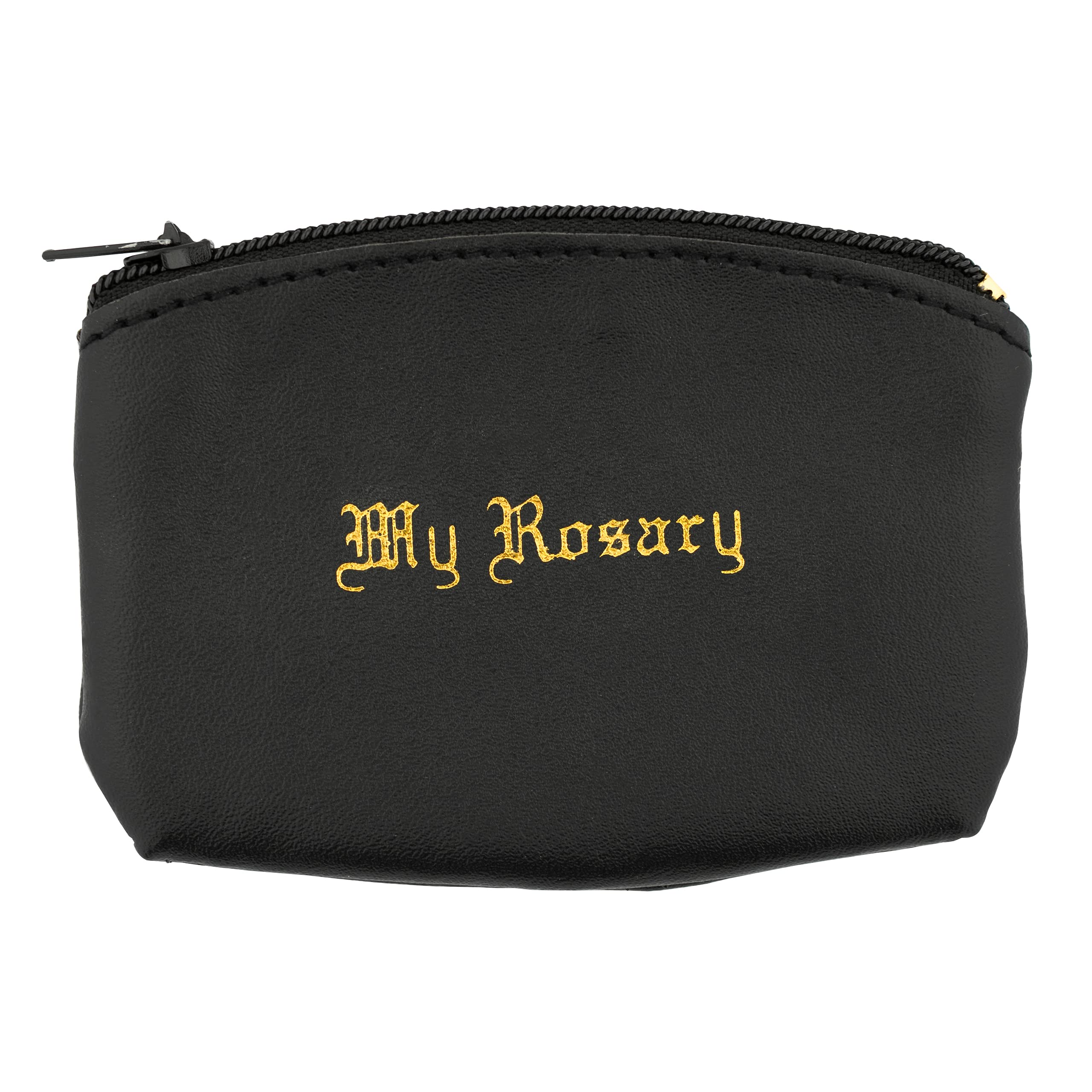 Vinyl MY ROSARY Top Zippered 3.5" Rosary Case or Pouch with Gold Hot Stamped (Black)