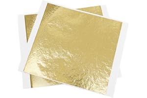 Imitation Gold Leaf Sheets - KINNO K Gold Foil Paper 100 Sheets 5.1 by 5.3 Inches Multipurpose for Home, Wall, Frame, Ceiling, and Furniture Decoration