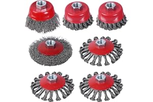 GIMYUAN Wire Wheel for 4 1/2 Angle Grinder, 7PCS Wire Wheel Cup Brush Set, 4 Inch/3 Inch Knotted Coarse Crimped Wire Wheels, with 5/8-11UNC Threaded Arbor