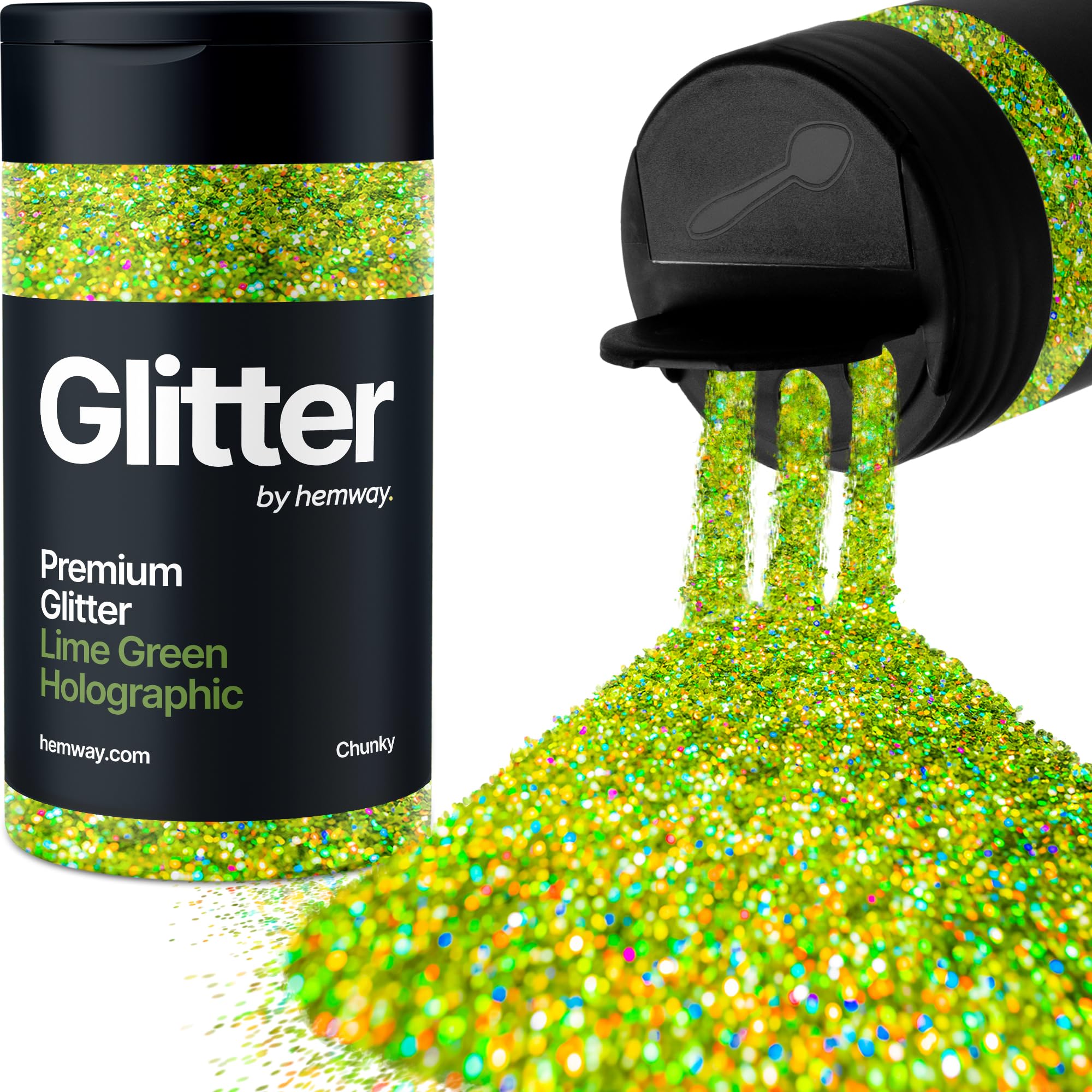 Holographic Lime Green Glitter Shaker, 130g Chunky Glitter, Crafts 1/40" Metallic Flake Lime Green Sequins, Resin & Epoxy Crafts, Decorating, Halloween, Christmas Nail, Face, Hemway