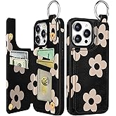 Shorogyt Compatible with iPhone 13 Pro Max Wallet Case with Card Holder - Designer Black Flower Pattern Kickstand Magnetic Clasp Back Flip Folio Leather Phone Covers for Women Men Girls