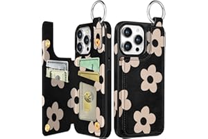 Shorogyt for iPhone 13 Pro Max Wallet Case with Card Holder, Designer Black Flower Pattern Kickstand Magnetic Clasp Back Flip Folio Leather Phone Cases for iPhone 13 Pro Max for Women Men Girls