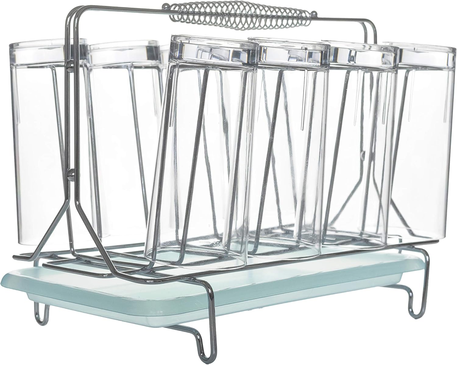 Acrylic Drinking Glasses Set - Set of 8 Glasses Unbreakable Includes Drink Caddy with Handle and Removable Drip Tray for Easy Cleaning