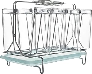Acrylic Drinking Glasses Set - Set of 8 Glasses Unbreakable Includes Drink Caddy with Handle and Removable Drip Tray for Easy Cleaning