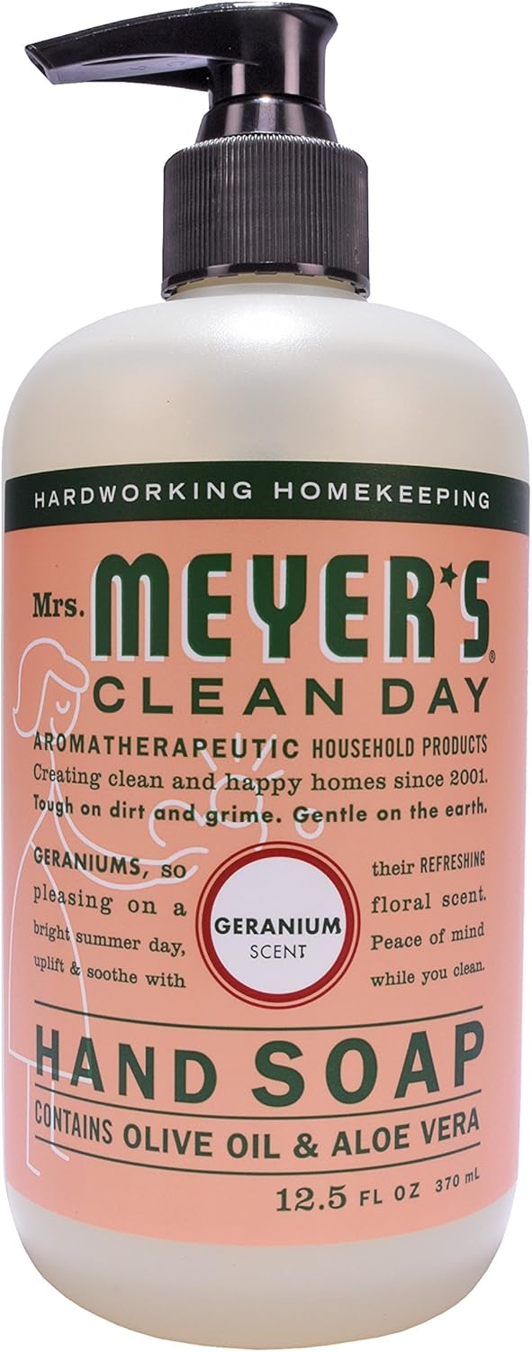 Mrs. Meyer's Clean Day Liquid Hand Soap, Cruelty Free and Biodegradable Hand Wash Made with Essential Oils, Geranium Scent, 12.5 oz Bottle: Health & Personal Care