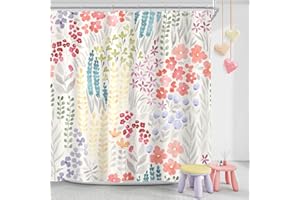 MAYZUS Cute Spring Summer Floral Shower Curtain, Kids Colorful Flower Fabric Shower Curtains, Boho Funky Watercolor Wildflower Trendy Shower Curtain Set, Cottagecore Bohemian Bathroom Decor, 72x72