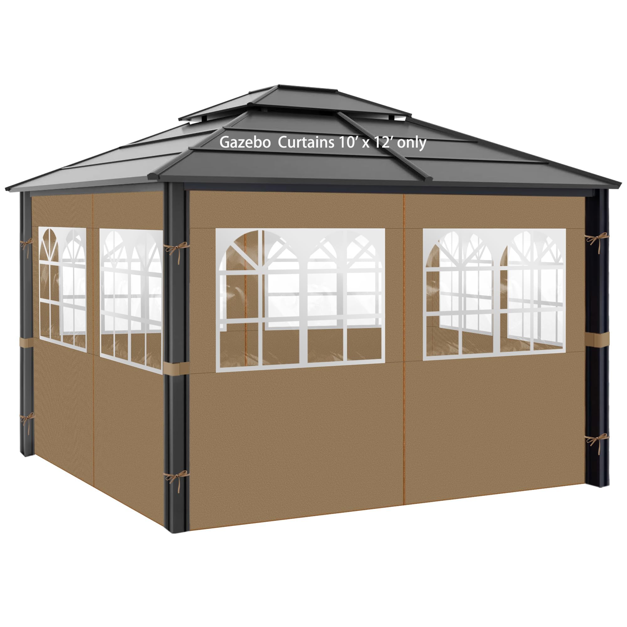Photo 1 of Gazebo Privacy Curtains 10' x 12' with PVC Windows, 4-Panels Side Wall with Zipper Universal Replacement for Patio, Outdoor Canopy, Garden and Backyard