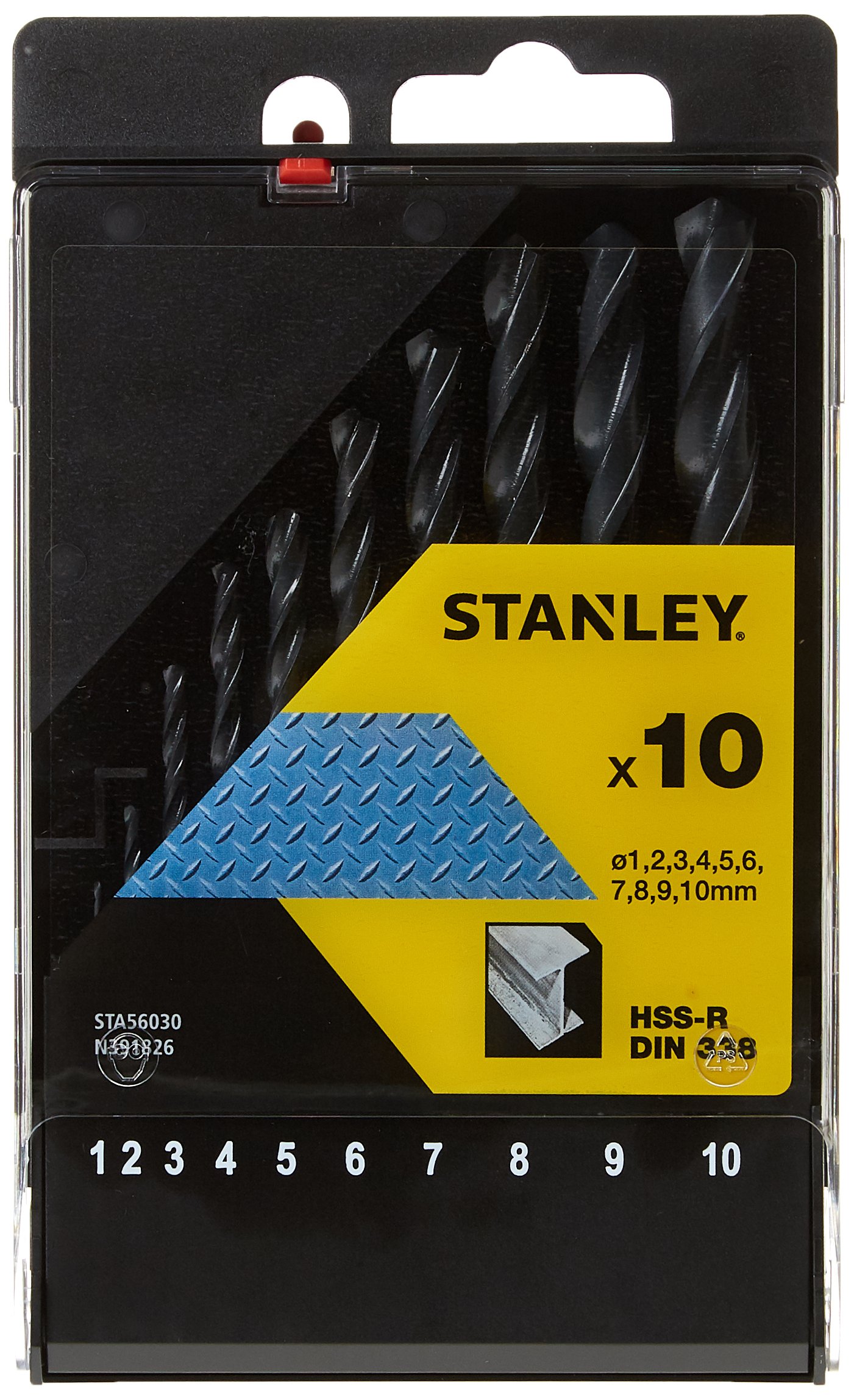 STANLEY STA56030-QZ 10 Piece High Speed Steel Metal Drill Bit Set, Includes 1mm, 2mm, 3mm, 4mm, 5mm, 6mm, 7mm, 8mm, 9mm, 10mm