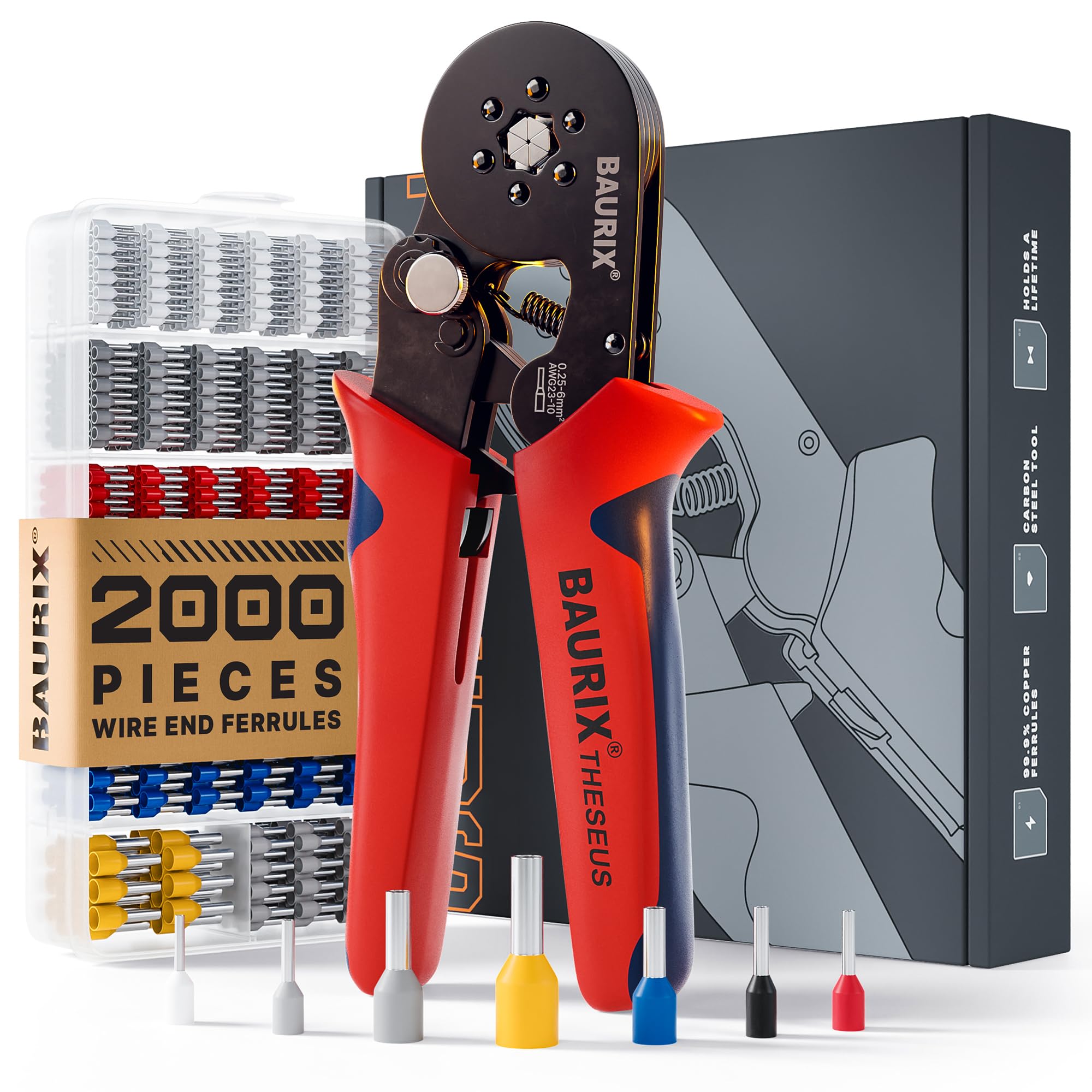 BAURIX® Ferrule Crimping Tool Kit [AWG 23-10] - Hexagonal Wire Crimping Tool for Wire End Ferrules - Ideal for Electricians and DIY Enthusiasts - Crimper Tool - Electrician Tools — image 1