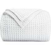 Comfy Cubs 100% Cotton Waffle Weave Throw Blanket Breathable Skin-Friendly Soft Lightweight Blankets - Perfect Warm Textured Blanket Layer - Size for Couch Bed & Sofa (White, 50" X 60")