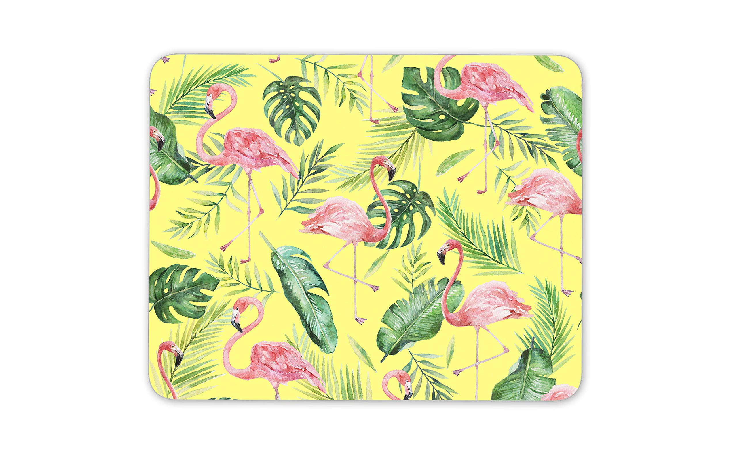 Destination Vinyl Ltd Tropical Yellow Mouse Mat Pad - Pink Flamingo Palm Leaves Computer #15891