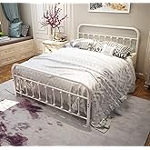 NEEBIRGELIA White Metal Bed Frame Queen Size with Headboard and Footboard Single Platform Mattress Base,Metal Tube and Iron-Art Bed(Queen,White)