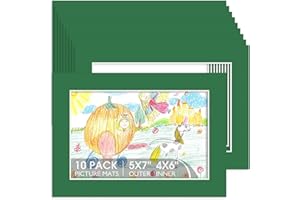 Space Art Deco, 10 Pack Picture Frame Mats, 5x7 Basque Green Mattes with Core Bevel Cut 3.5x5.5 Opening for 4x6 Pictures, Acid Free Photo Matting for Artwork