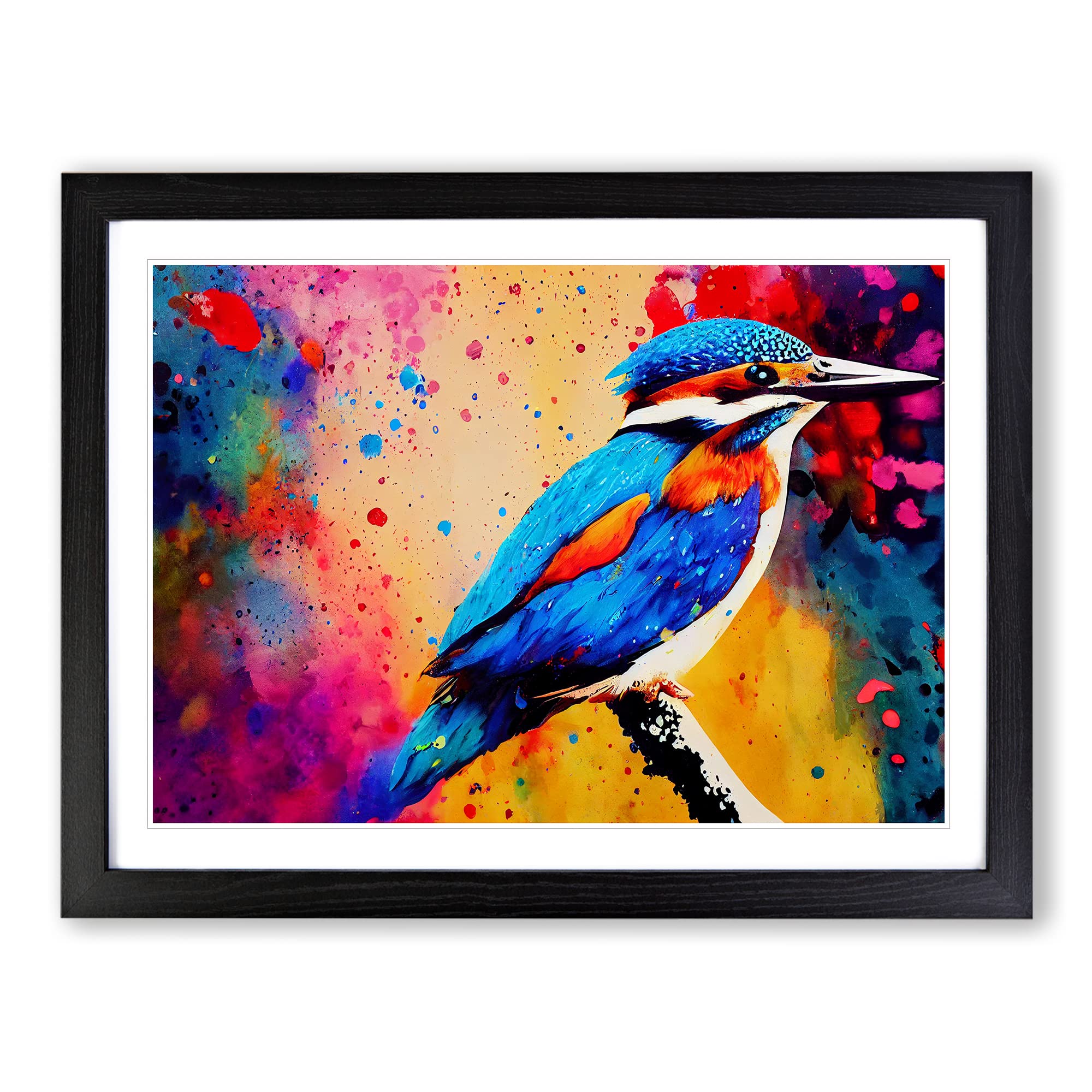 Kingfisher Bird Splashed Vol.1 Abstract Framed Print | A4 Black Framed Wall Art | Ready to Hang | Abstract Fantasy Picture | Living Room Bedroom Lounge Office