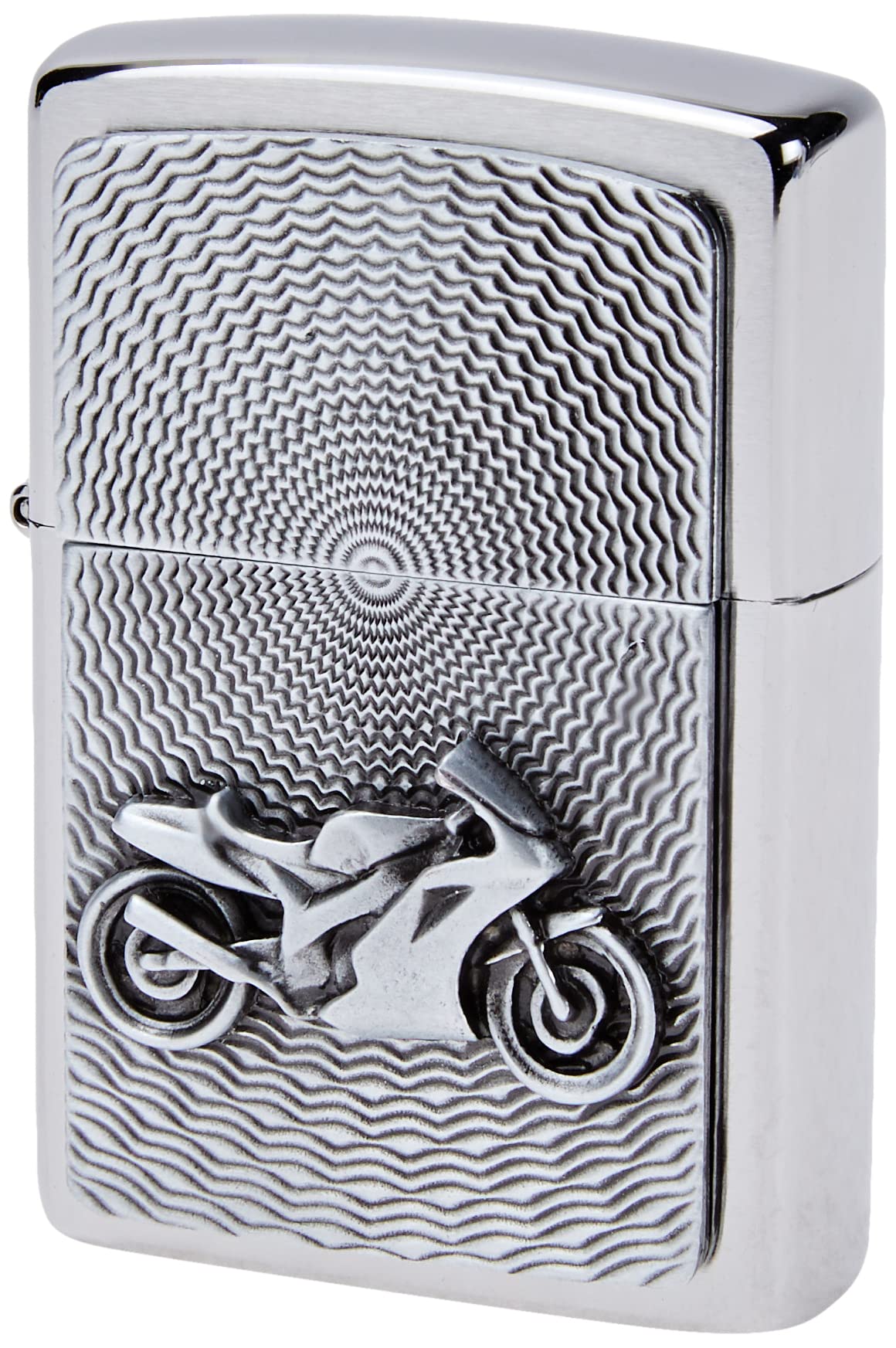 Zippo Windproof Lighter, Motorbike Design – Brushed Chrome, Emblem – Refillable, Reusable, Windproof Design – Comes in Gift Box – Made in USA