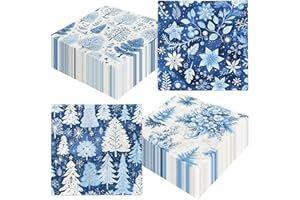 CMUSKO 40pcs Winter Napkins Decorations,Blue Winter Christmas Napkins,Christmas Tree Xmas Reindeer Napkin for Winter Holiday Party Xmas Birthday Party Supplies
