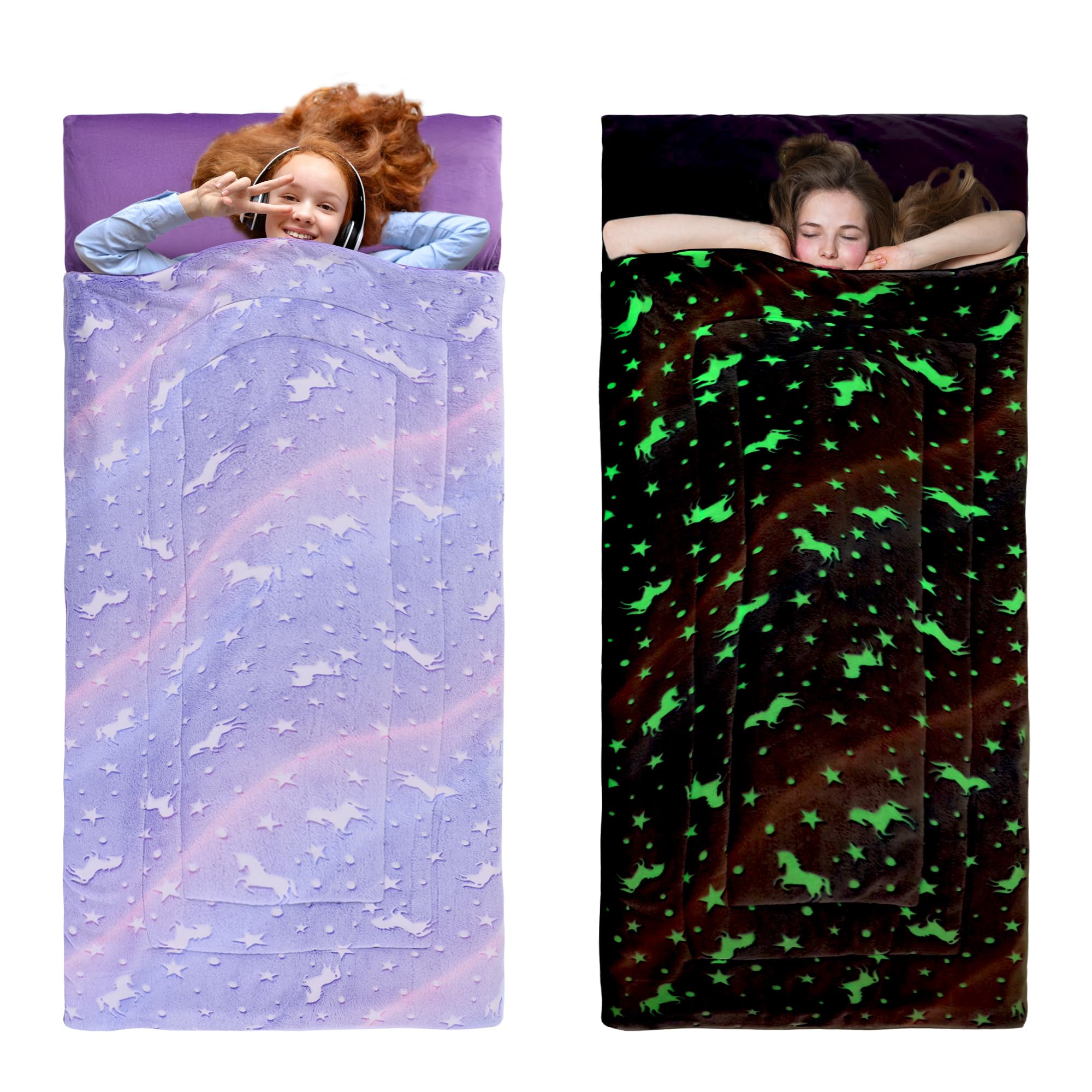 Photo 1 of HOMBYS Glow in The Dark Sleeping Bags for 10~12 Years Old Kids, Soft Kids Nap Mat with Pillow and Blanket for Daycare School, Travel Sleep Bag for Childern Girls Boys Truck Travel Camping