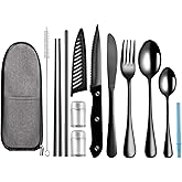 Logcow Travel Utensils with Case,Reusable Utensils,Portable Travel Camping Cutlery Set,Stainless Steel Flatware Set,Lunch Box