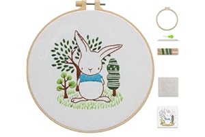 Ebherys Level 1 Embroidery Kits for Beginners and Adults, Different Animals Pattern, 1set as a Pack, inculde 1 Hoop, Instruction and Enough Threads, Easy and Basic Stitches (Bunny)