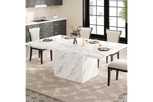LVB Dining Table for 6 to 8 People, 71" Rectangular White Faux Marble Kitchen Table, Modern Industrial Engineered Wood Dinner