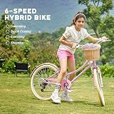 Glerc 24 Inch Girls Cruiser Bike 6-Speed Pink with Wicker Basket view 2