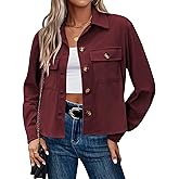 Zeagoo Womens Fashion Cropped Corduroy Shackets Button Down Jackets Tops Fall Trendy Lightweight Long Sleeve Shirts