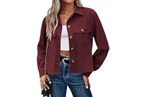 Zeagoo Womens Fashion Cropped Corduroy Shackets Button Down Jackets Tops Fall Trendy Lightweight Long Sleeve Shirts