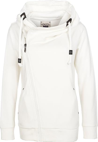 Sublevel Sweatjacke Mit Zipper Kapuze Cooler Damen Hoodie Schrager Reissverschluss Uni Farben White Xl Amazon De Bekleidung